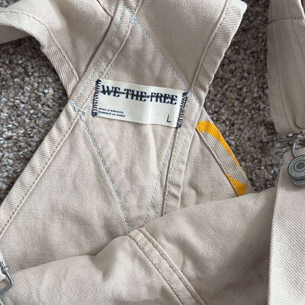 We The Free Beige Overalls with Red Sunburst printed stamps - Picture 4 of 11